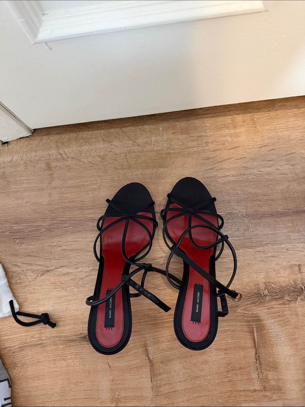 Marc Jacobs Black Strappy Heeled Sandals with Red Insole